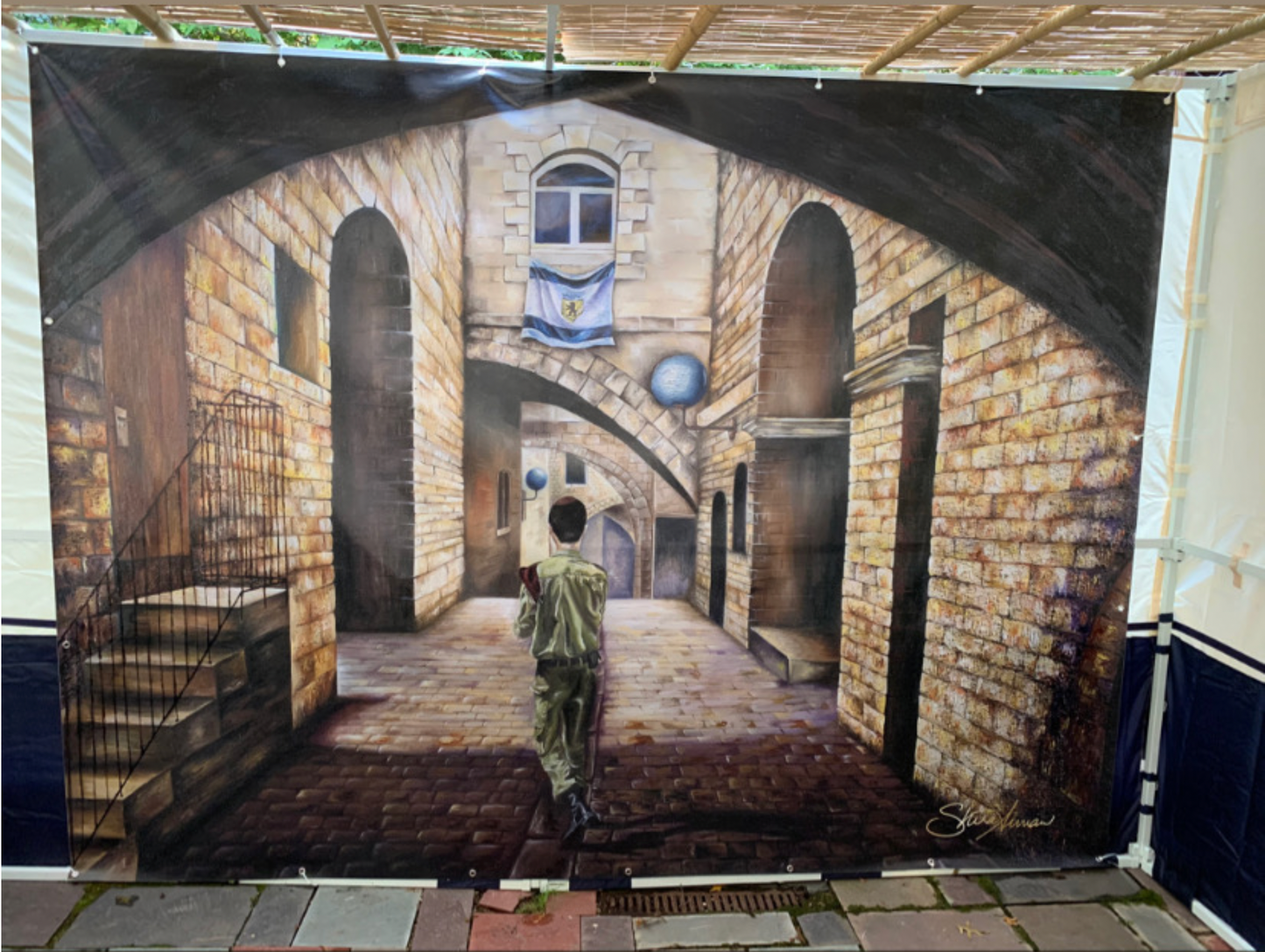 Sukkah Banner - Soldier in the Old City