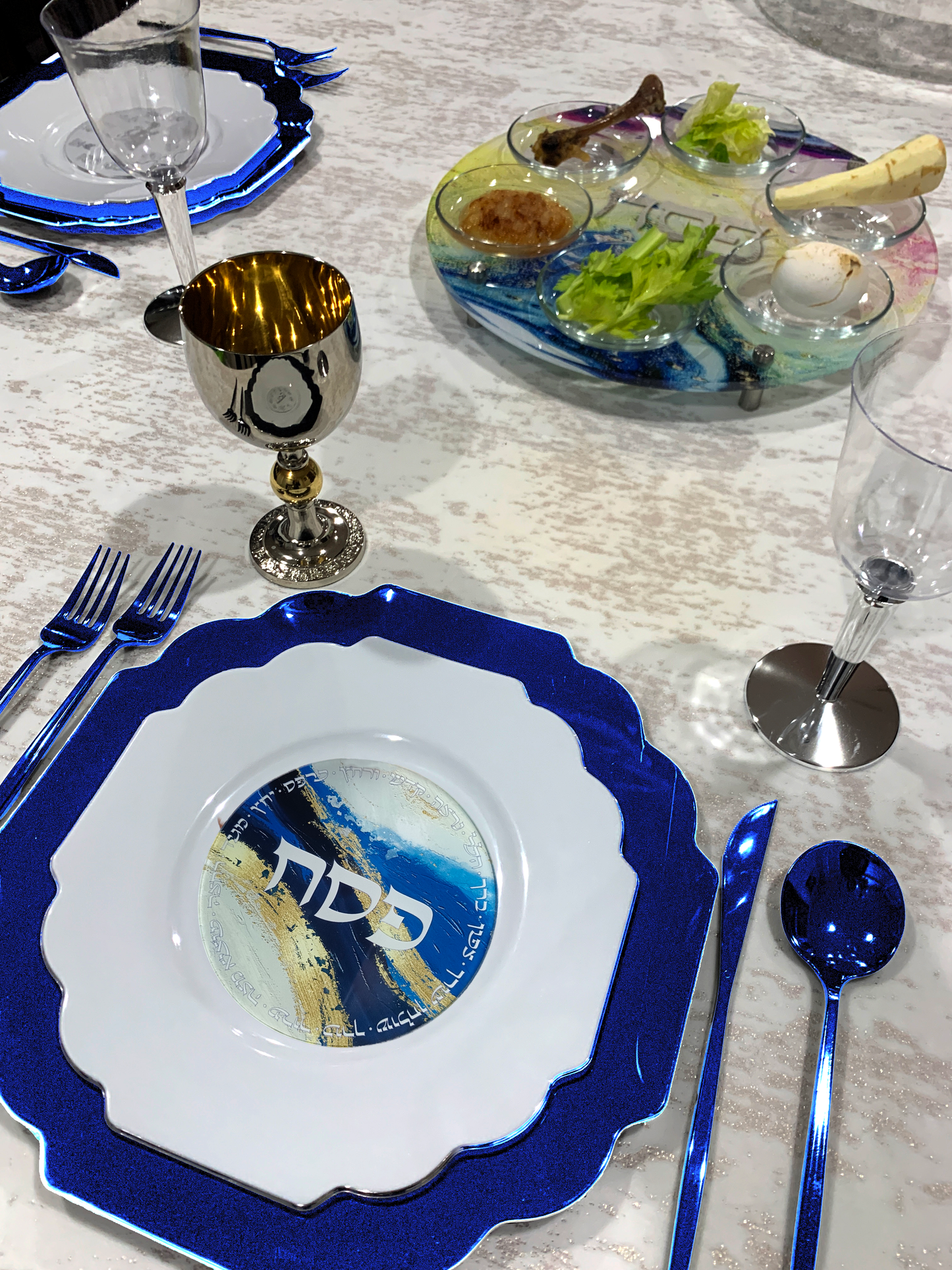 Acrylic Pesach Coasters: Blue Gold Wave