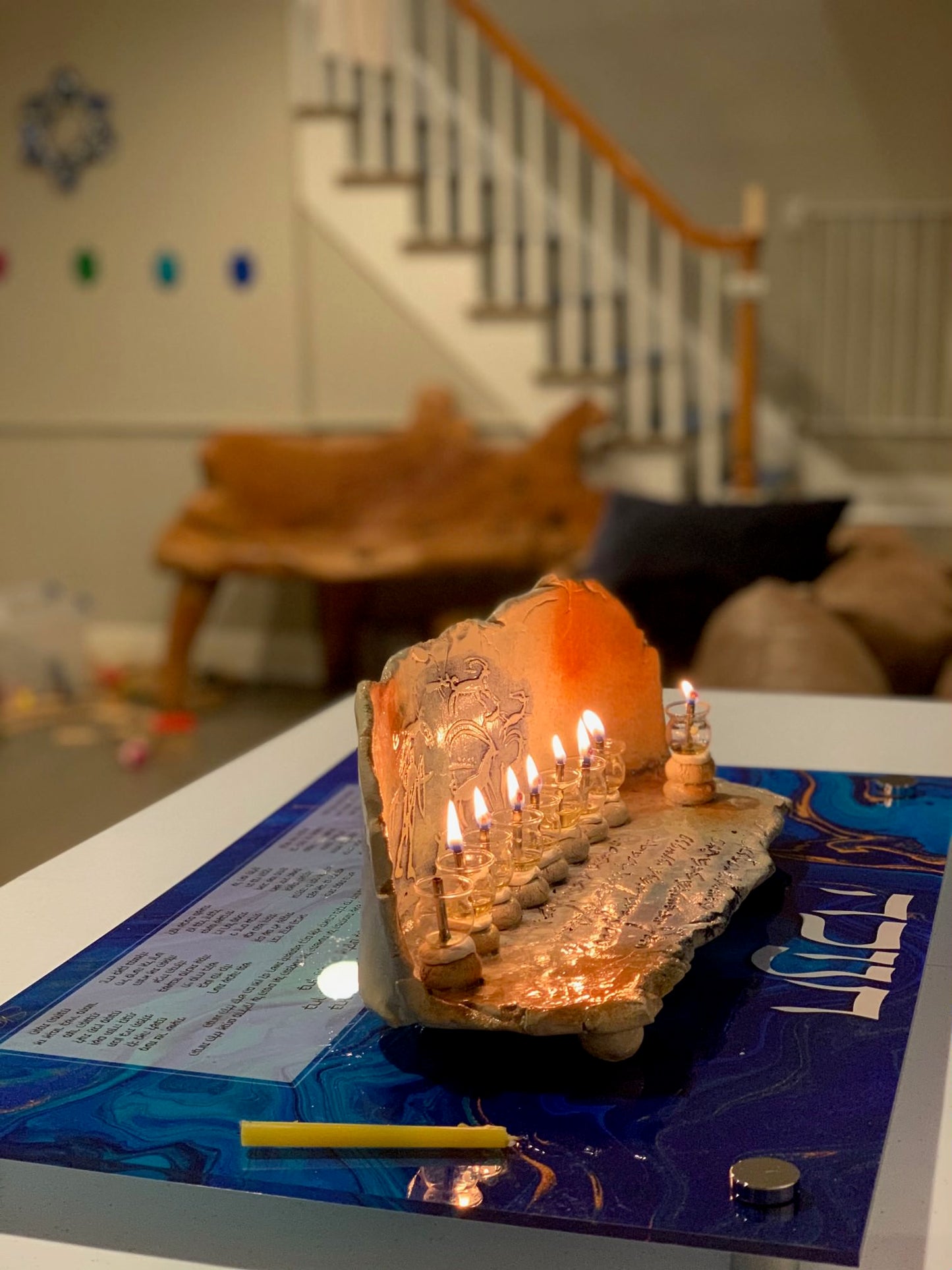 Chanukah Tray: Navy Blue/Gold