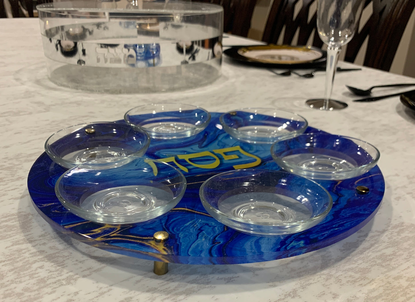 Seder Plate - BLUE/GOLD