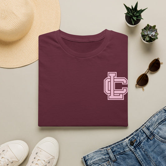 Pink Monogram LC Pocket T-Shirt — Minimal Pastel Logo Tee