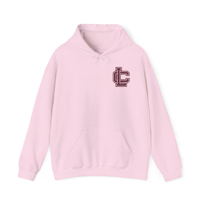 Pink Letterman LC Hoodie — Vintage Collegiate Logo Sweatshirt