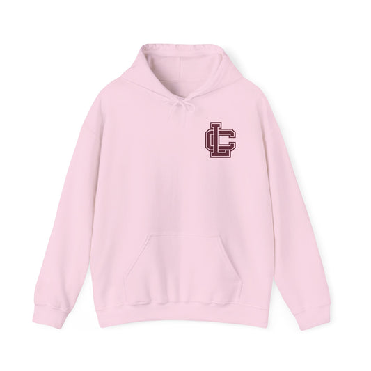 Pink Letterman LC Hoodie — Vintage Collegiate Logo Sweatshirt