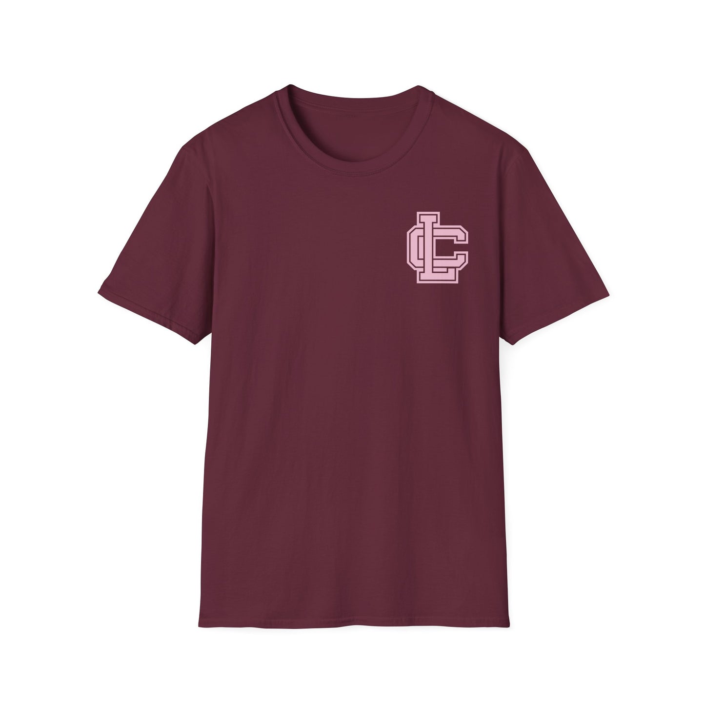 Pink Monogram LC Pocket T-Shirt — Minimal Pastel Logo Tee