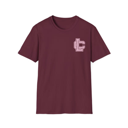Pink Monogram LC Pocket T-Shirt — Minimal Pastel Logo Tee