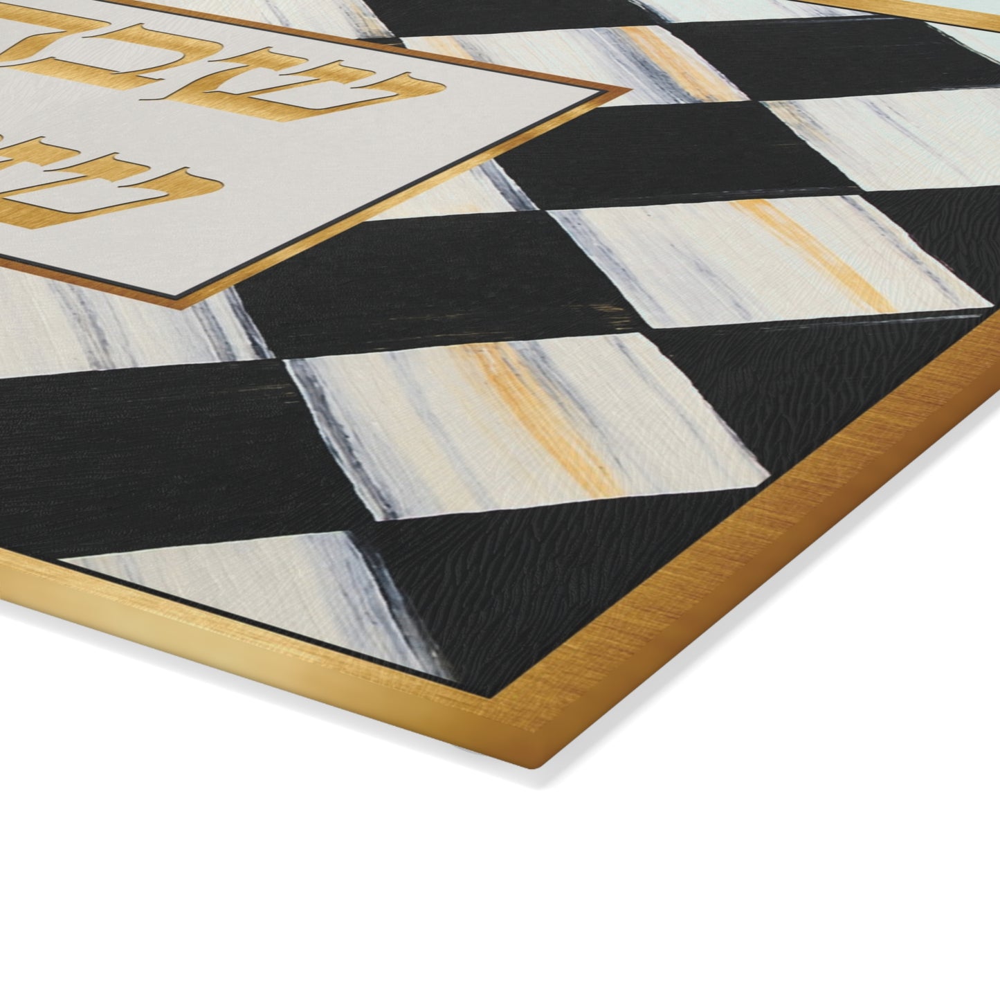 Glass Cutting Board — Shabbat Shalom Checkerboard Design
