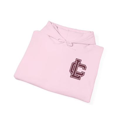 Pink Letterman LC Hoodie — Vintage Collegiate Logo Sweatshirt