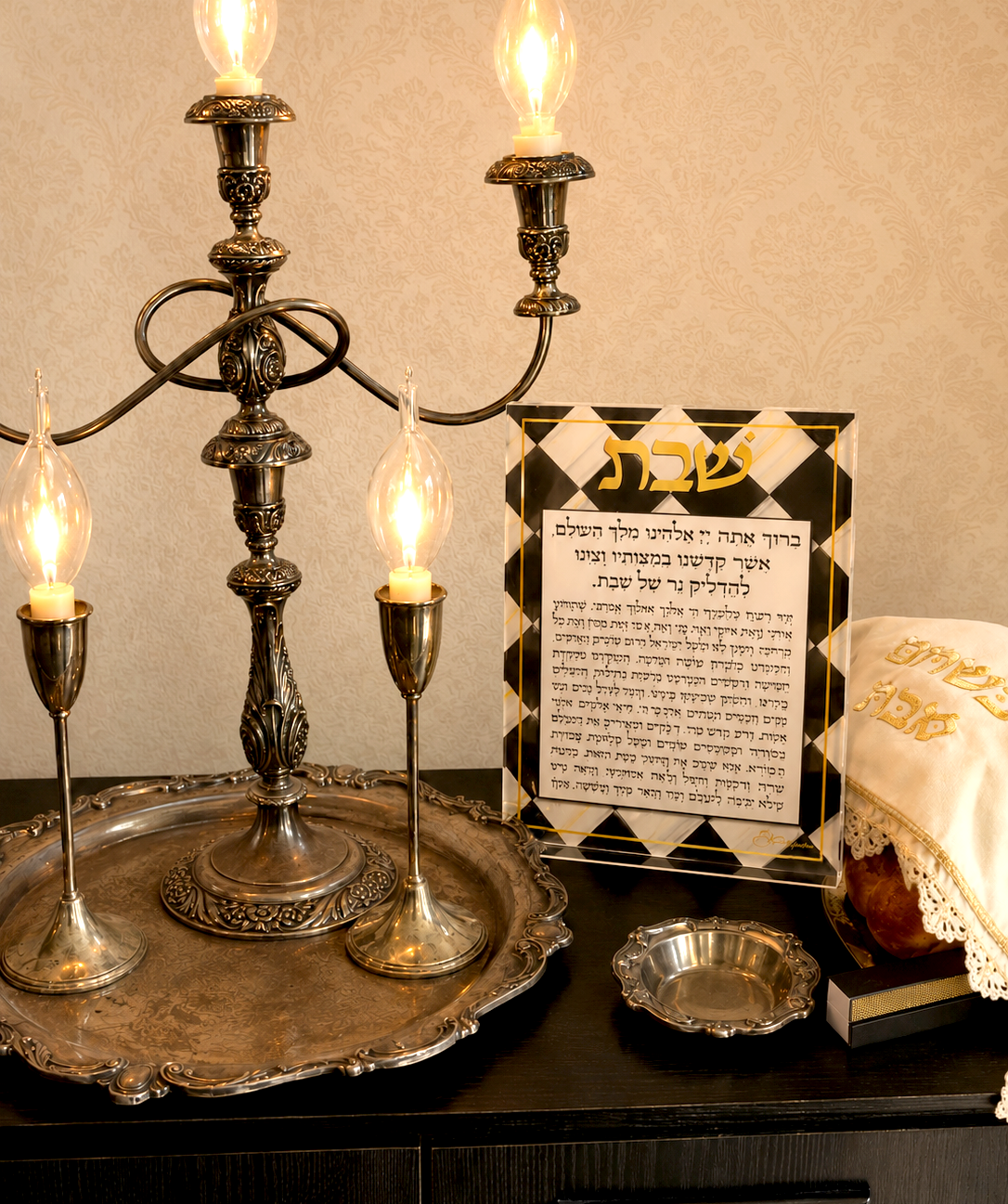 Chanukah Acrylic Stand: Black & White Checkered