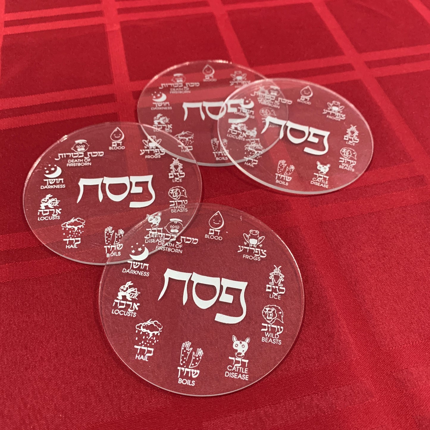 Acrylic Pesach Coasters: Silver Clear