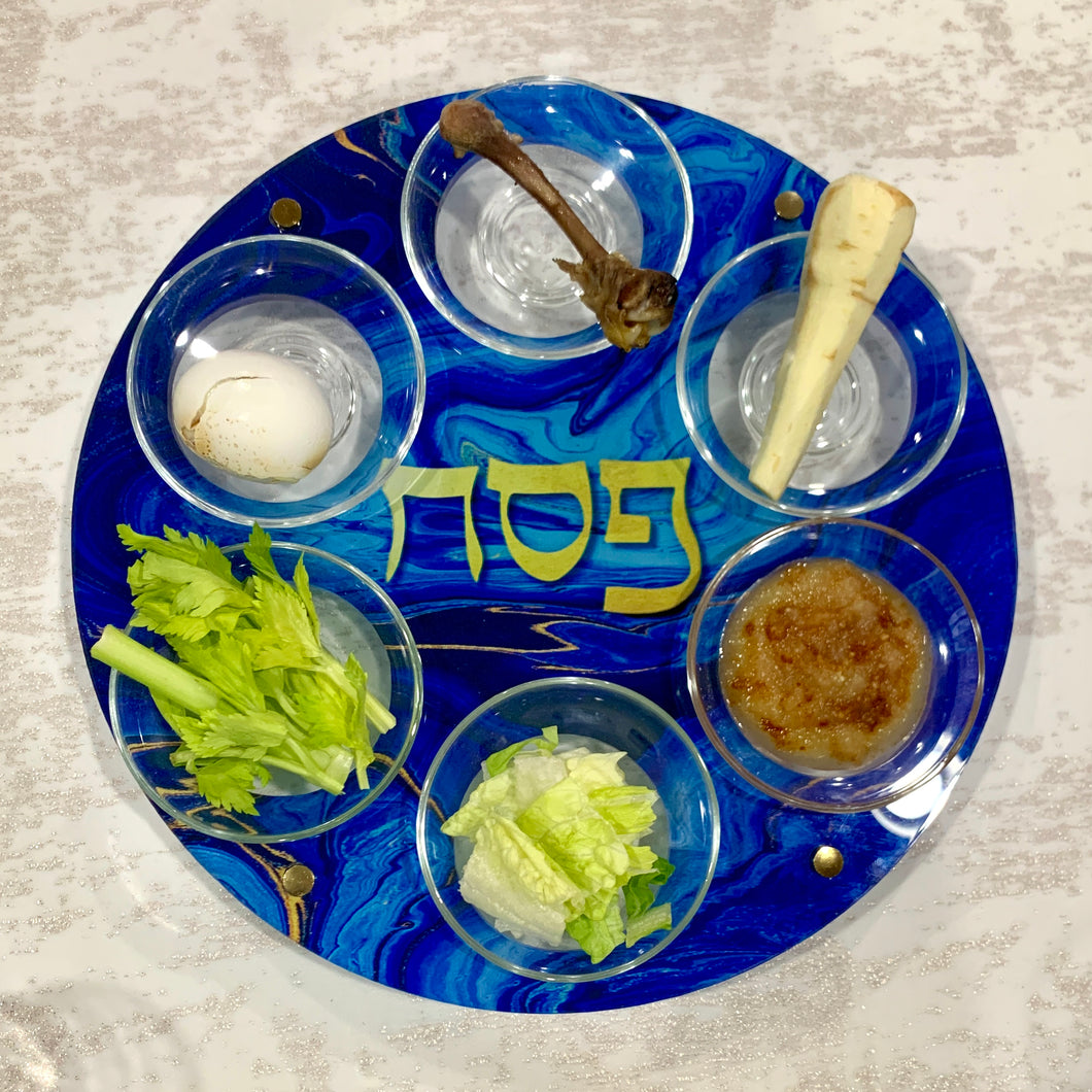 Seder Plate - BLUE/GOLD