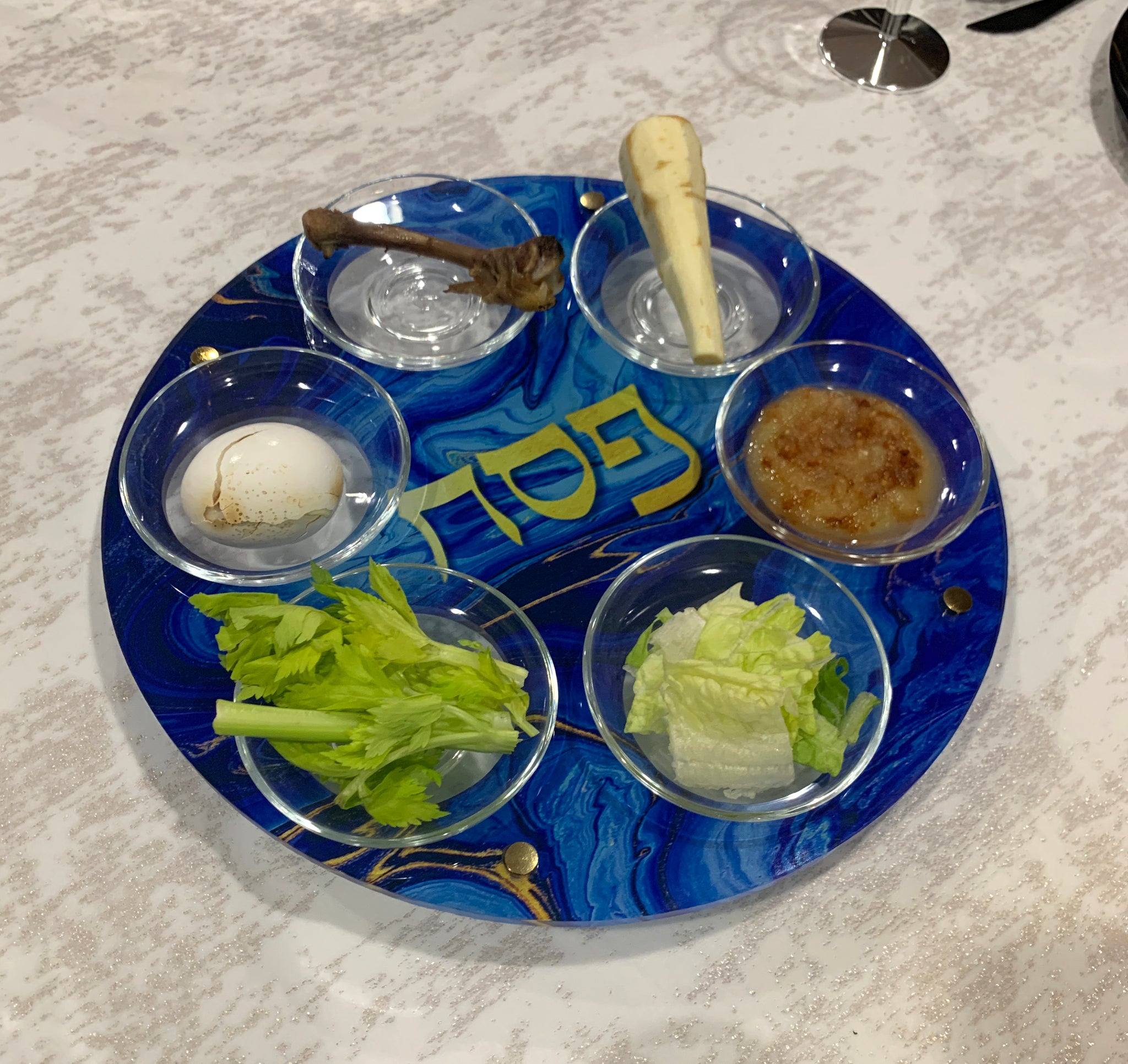 Seder Plate - BLUE/GOLD – Shira Auman Art & Design